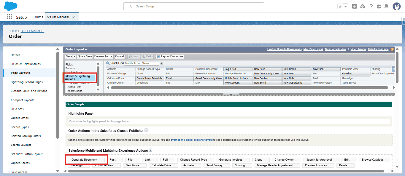 Generate Document Action on Record Detail Page